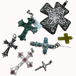 Lot Of 7 Cross Pendants Gothic, Cottagecore, Fairycore, Grunge, Punk, Religious